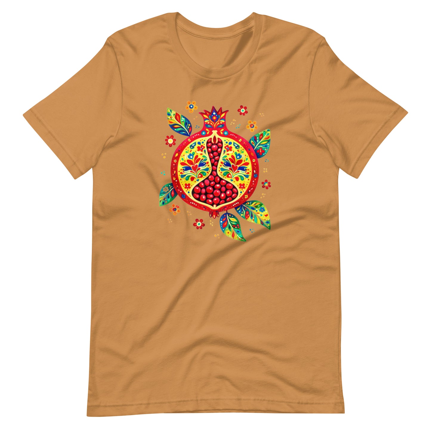 Elyx "Vibrant Pomegranate" Folk Art Graphic Tee - Premium Soft Cotton T-Shirt for Women