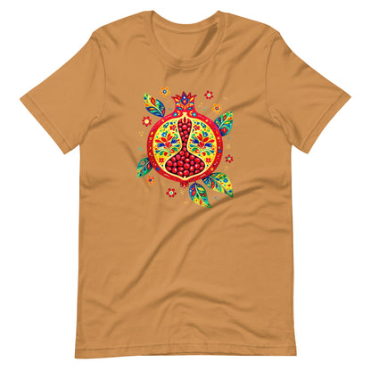 Elyx "Vibrant Pomegranate" Folk Art Graphic Tee - Premium Soft Cotton T-Shirt for Women