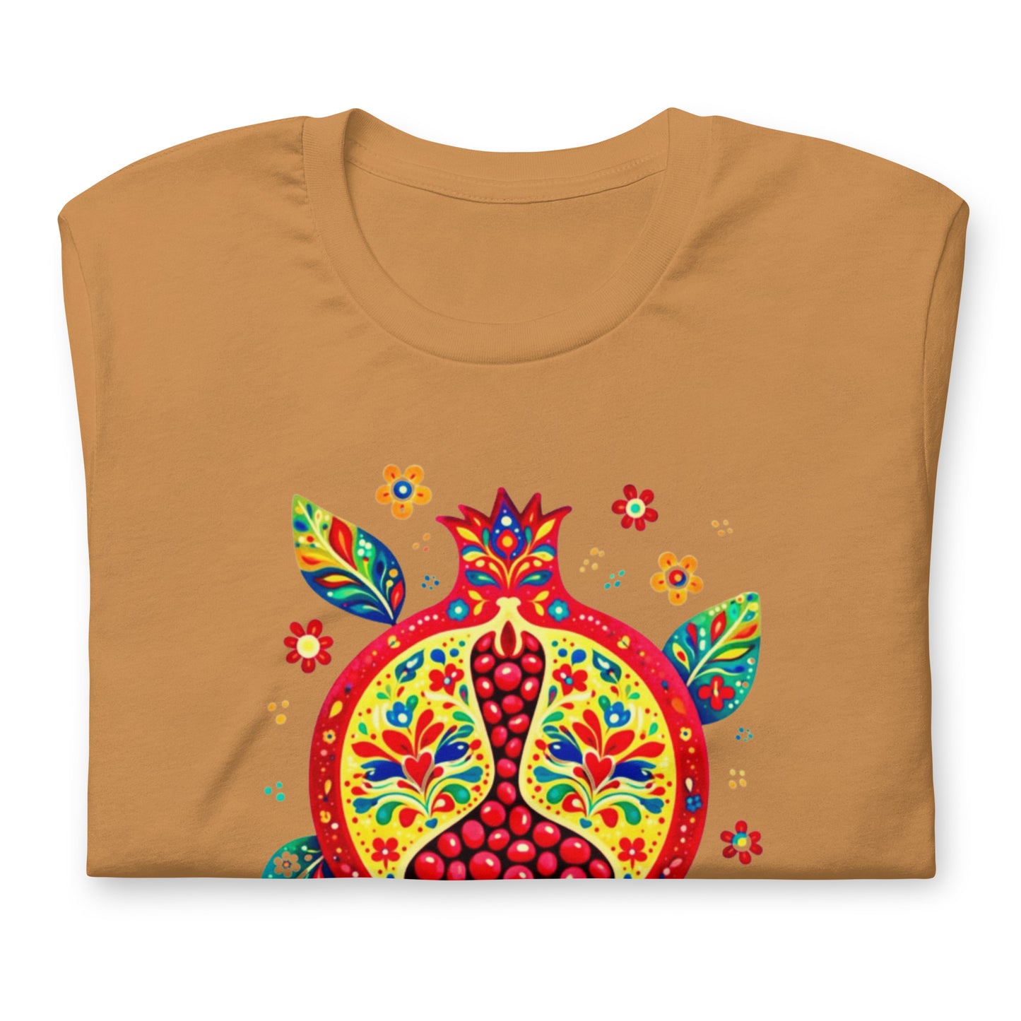 Elyx "Vibrant Pomegranate" Folk Art Graphic Tee - Premium Soft Cotton T-Shirt for Women