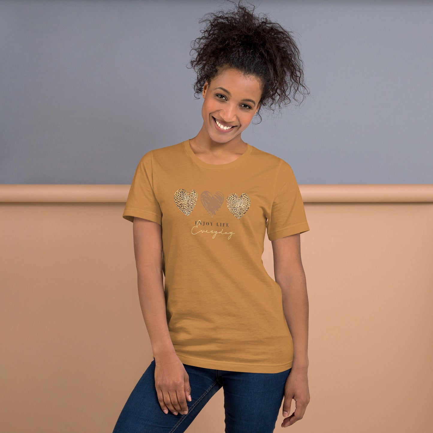 Leopard Heart Graphic Tee - Enjoy Life Everyday Aesthetic Boho T-Shirt - Cozy  Top