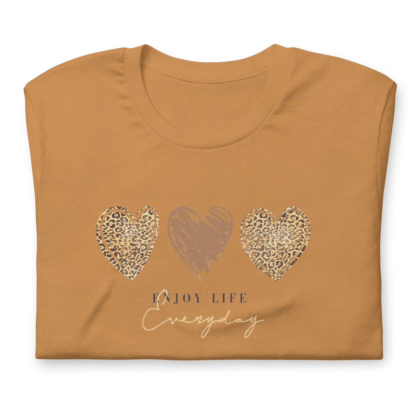 Leopard Heart Graphic Tee - Enjoy Life Everyday Aesthetic Boho T-Shirt - Cozy  Top