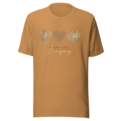 Leopard Heart Graphic Tee - Enjoy Life Everyday Aesthetic Boho T-Shirt - Cozy  Top