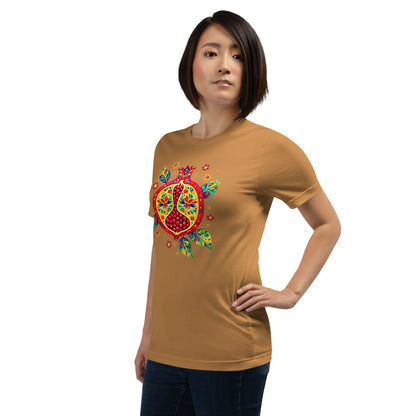 Elyx "Vibrant Pomegranate" Folk Art Graphic Tee - Premium Soft Cotton T-Shirt for Women