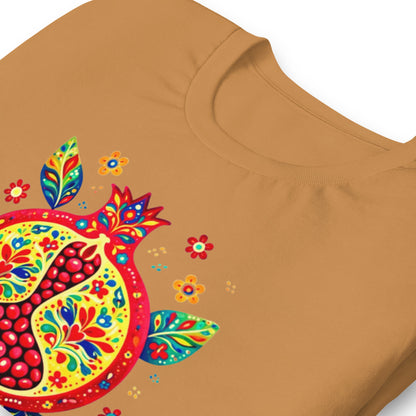 Elyx "Vibrant Pomegranate" Folk Art Graphic Tee - Premium Soft Cotton T-Shirt for Women