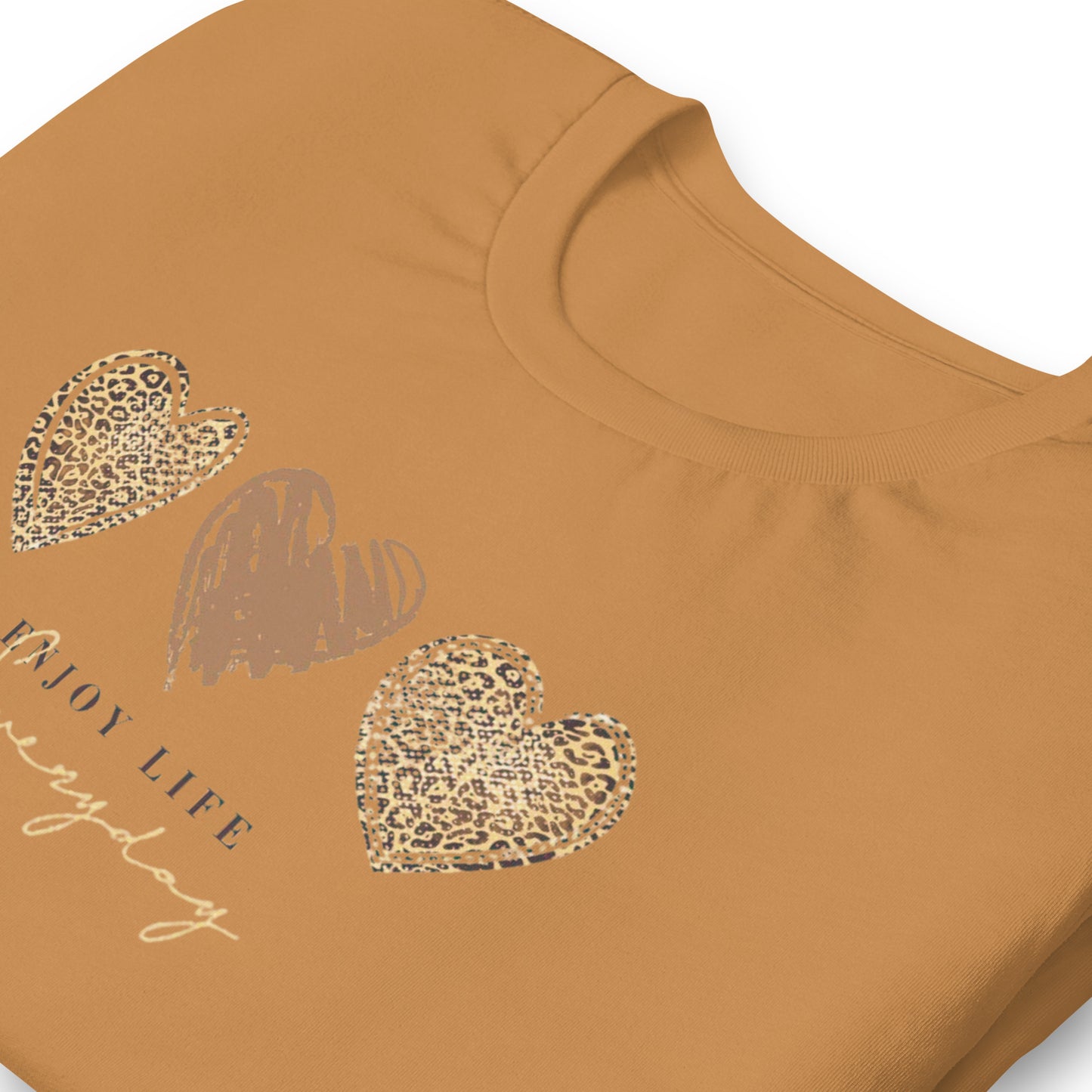 Leopard Heart Graphic Tee - Enjoy Life Everyday Aesthetic Boho T-Shirt - Cozy  Top