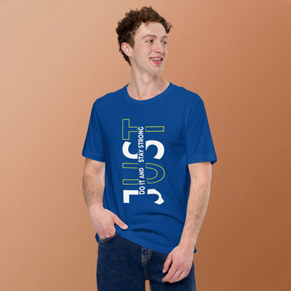 Stay Strong Vertical Typographic Tee - Modern Minimalist Urban Streetwear T-Shirt