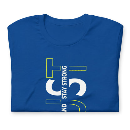 Stay Strong Vertical Typographic Tee - Modern Minimalist Urban Streetwear T-Shirt