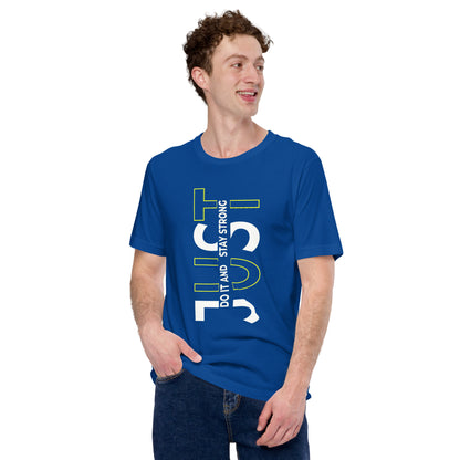 Stay Strong Vertical Typographic Tee - Modern Minimalist Urban Streetwear T-Shirt