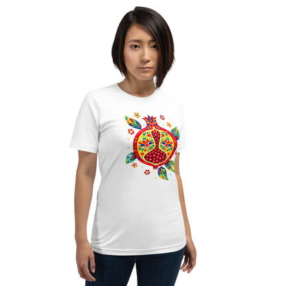 Elyx "Vibrant Pomegranate" Folk Art Graphic Tee - Premium Soft Cotton T-Shirt for Women