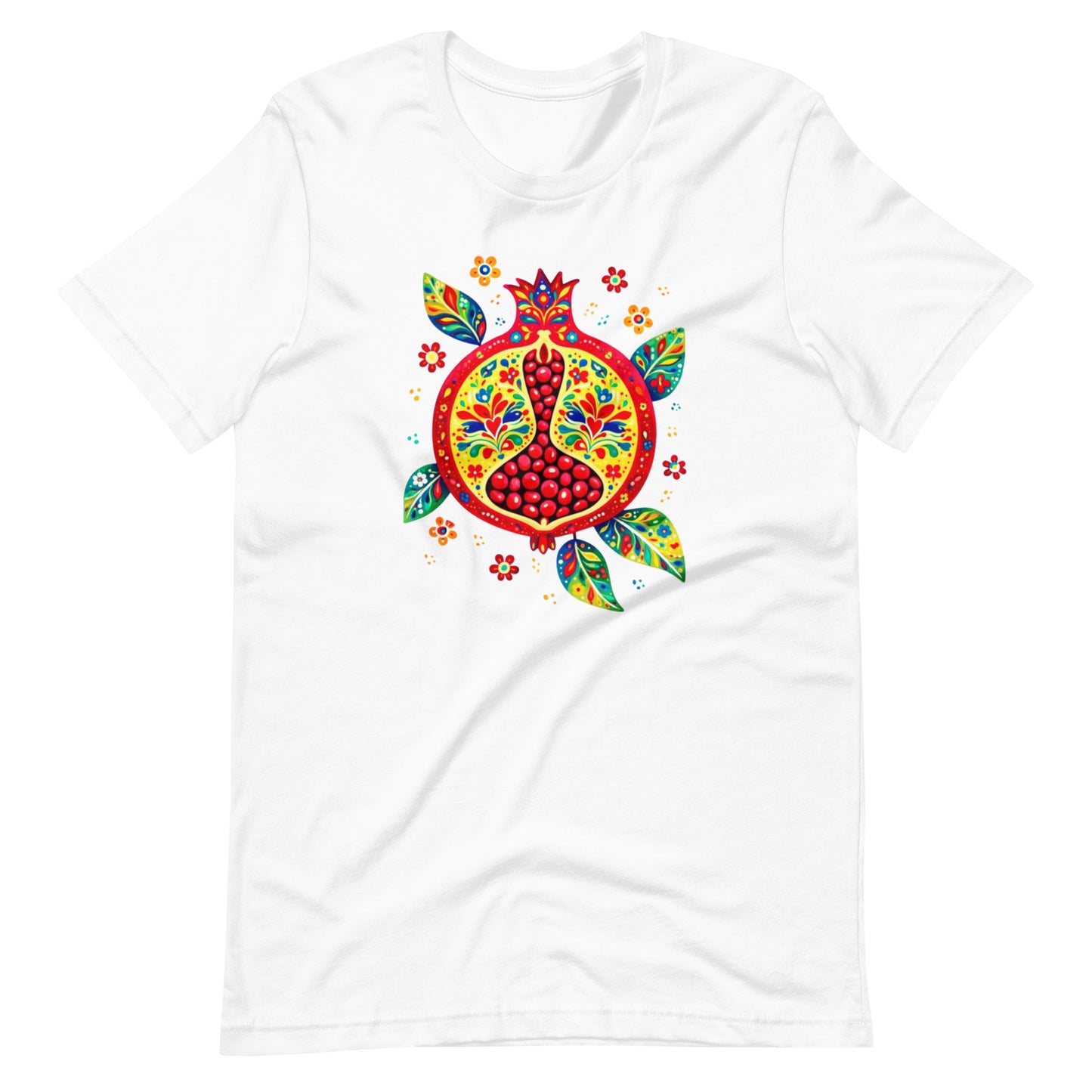 Elyx "Vibrant Pomegranate" Folk Art Graphic Tee - Premium Soft Cotton T-Shirt for Women