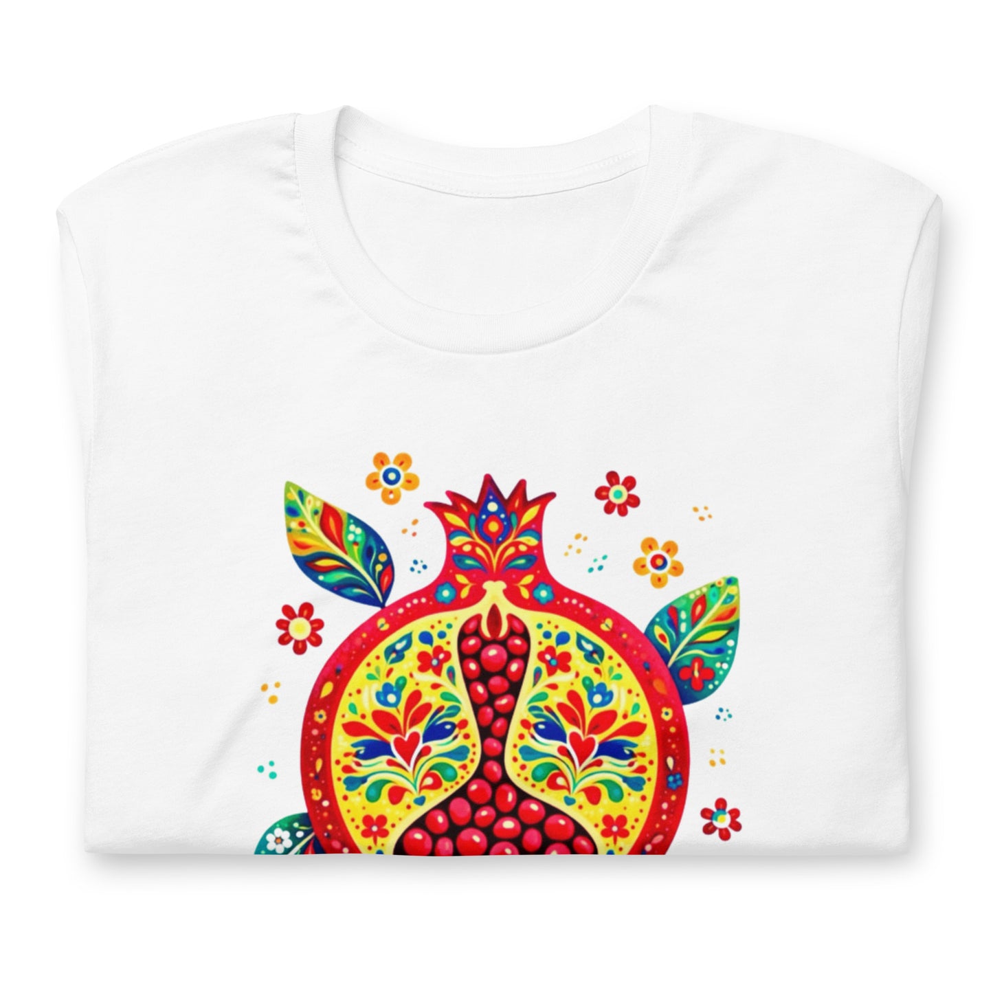 Elyx "Vibrant Pomegranate" Folk Art Graphic Tee - Premium Soft Cotton T-Shirt for Women