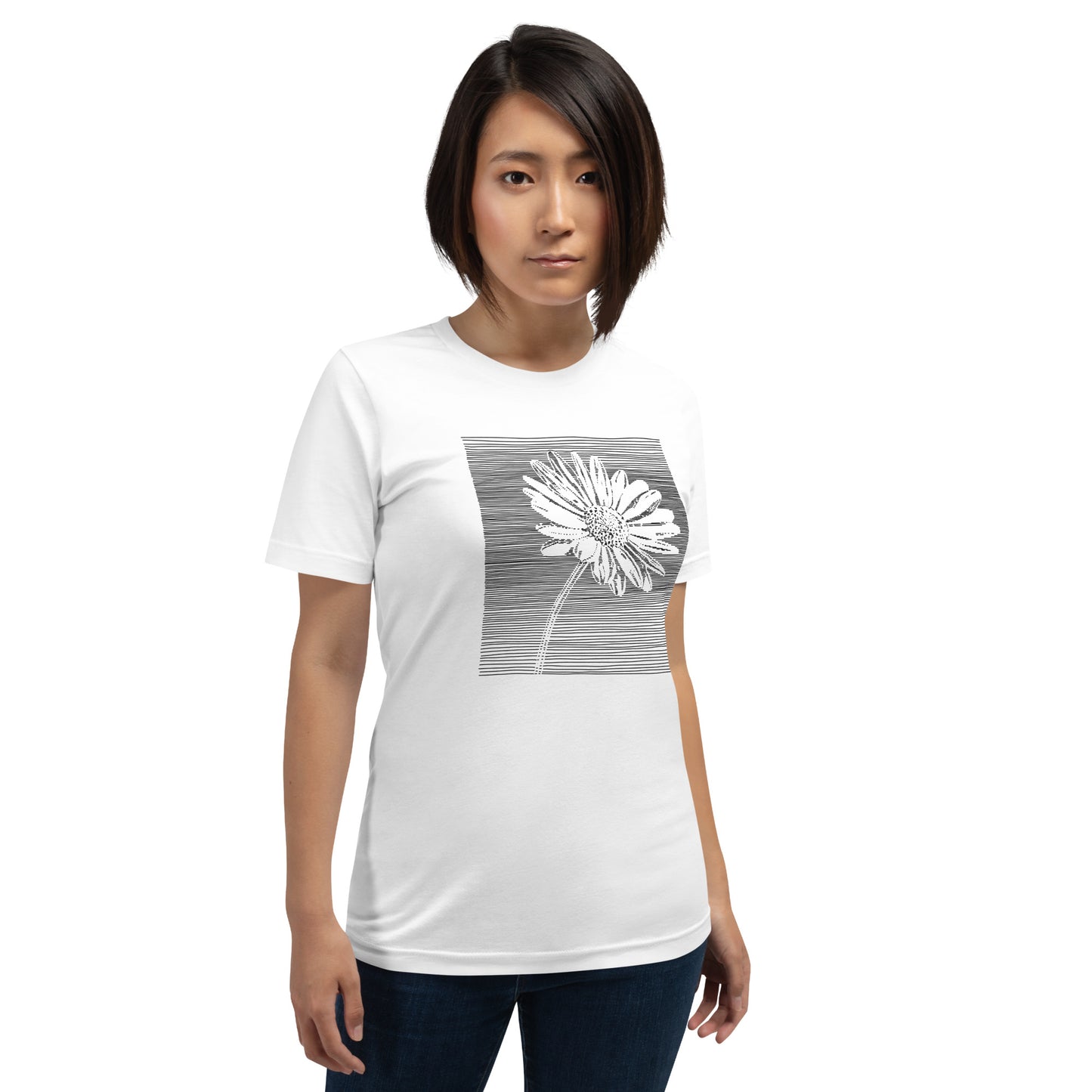 Elyx Minimalist Daisy Line Art Woman Graphic Tee