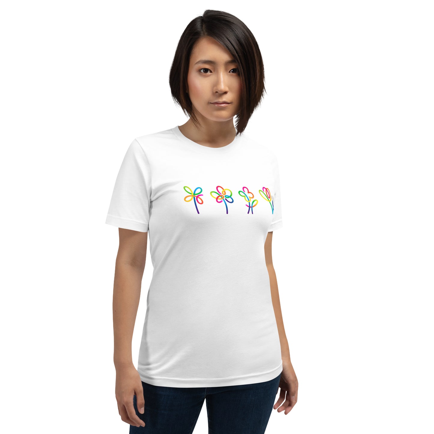 Elyx Artistic Rainbow Doodles Floral Tee - Positive Energy Woman Graphic T-Shirt