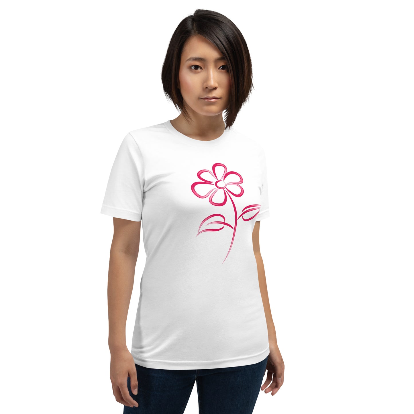 Fuchsia Flower Line Art Graphic Tee - Premium Cotton T-Shirt