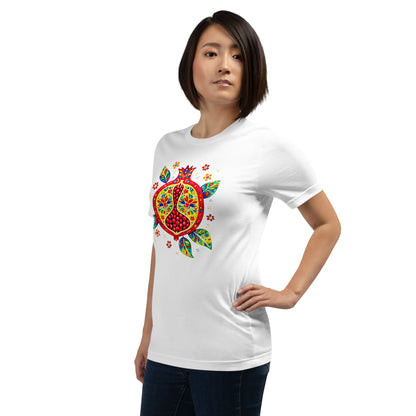 Elyx "Vibrant Pomegranate" Folk Art Graphic Tee - Premium Soft Cotton T-Shirt for Women