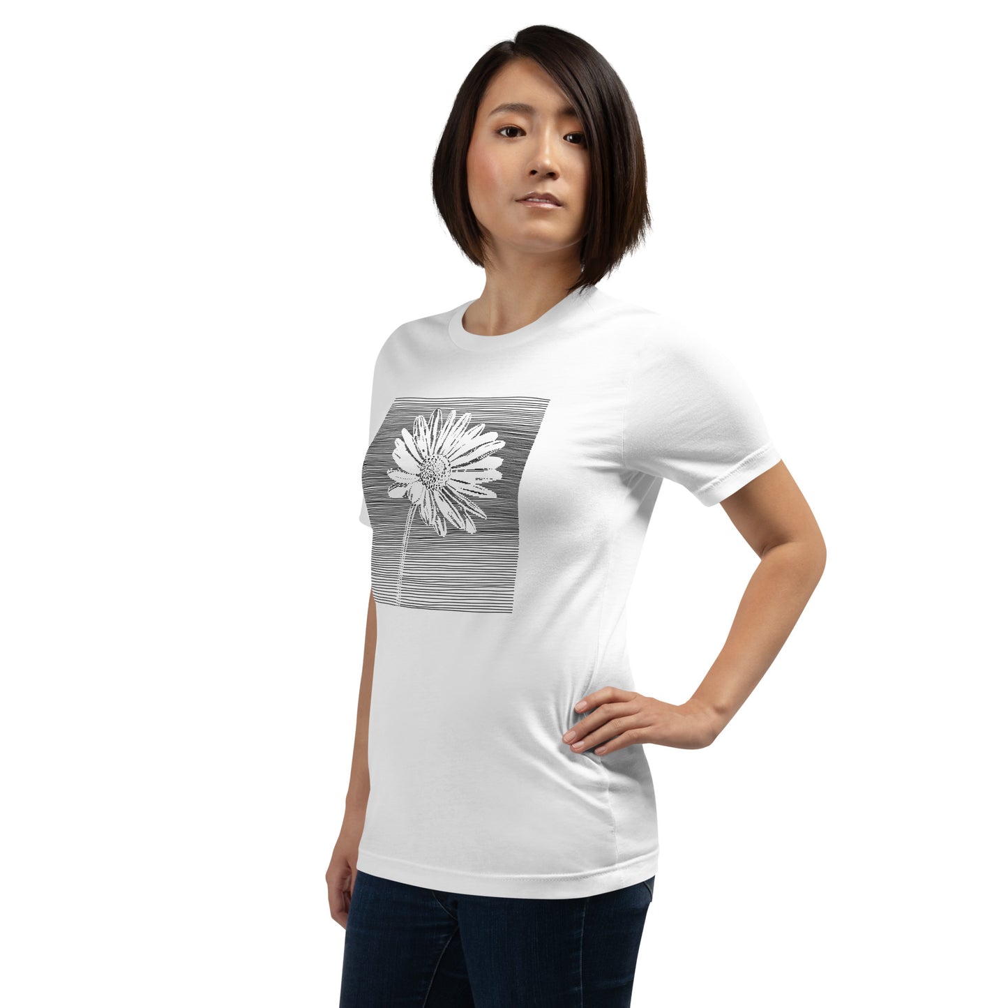 Elyx Minimalist Daisy Line Art Woman Graphic Tee