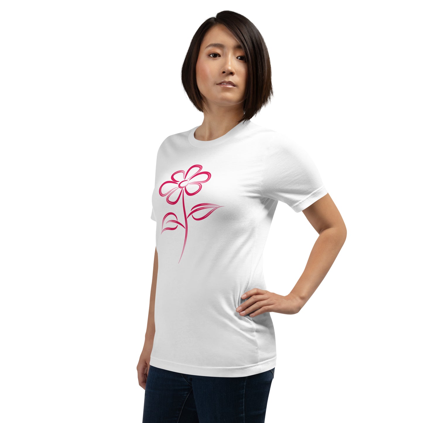 Fuchsia Flower Line Art Graphic Tee - Premium Cotton T-Shirt