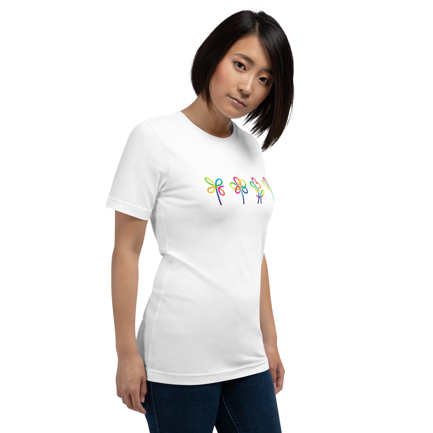 Elyx Artistic Rainbow Doodles Floral Tee - Positive Energy Woman Graphic T-Shirt