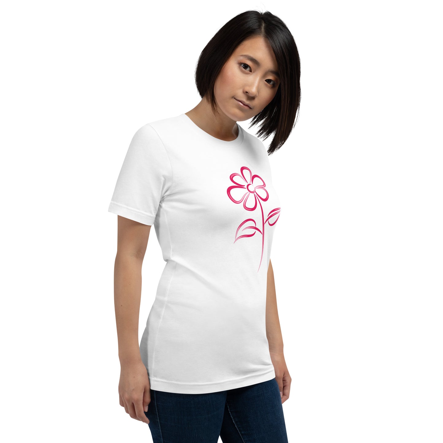 Fuchsia Flower Line Art Graphic Tee - Premium Cotton T-Shirt